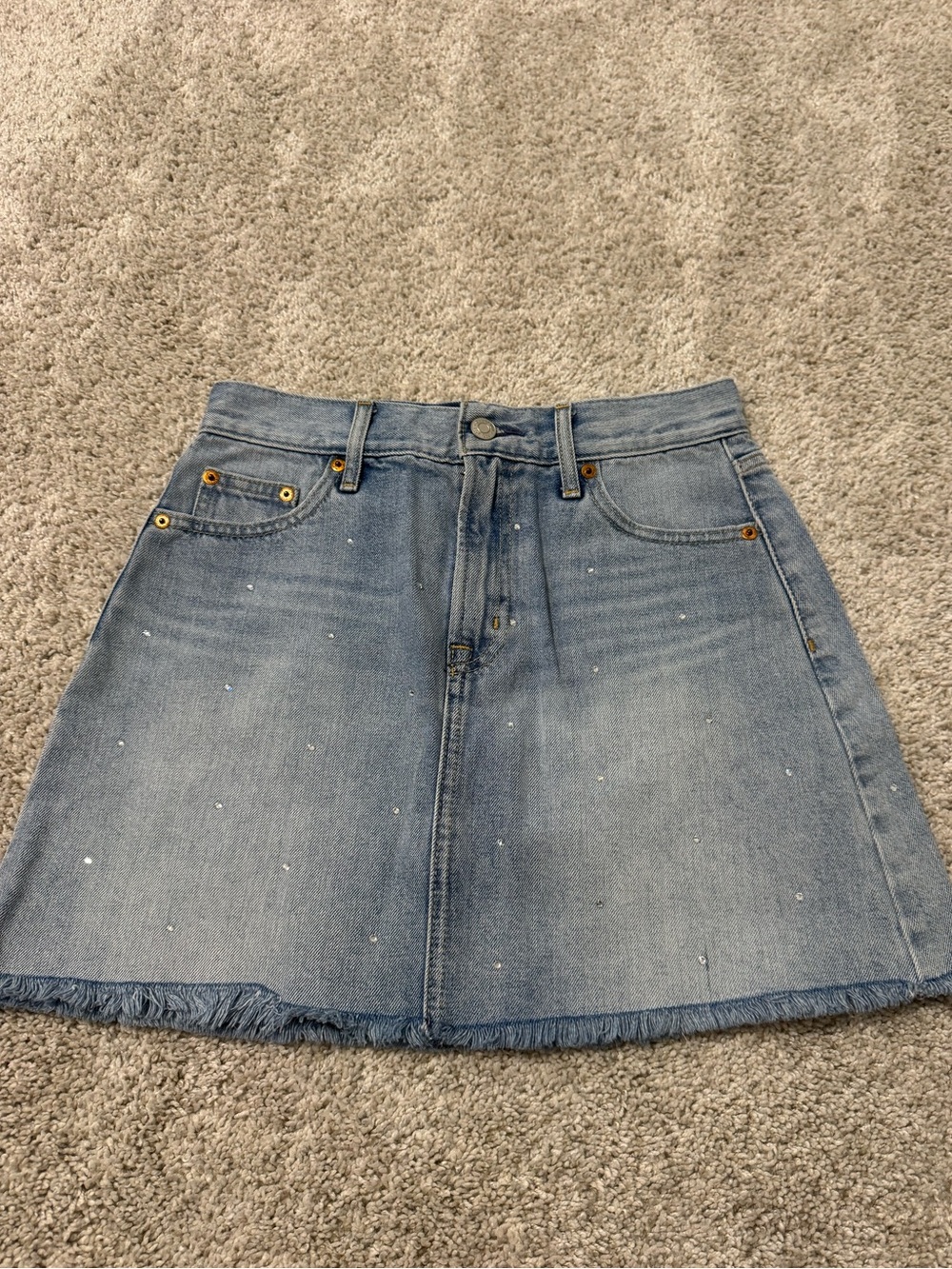 GAP Light Blue Denim A-Line Skirt with Frayed Hem